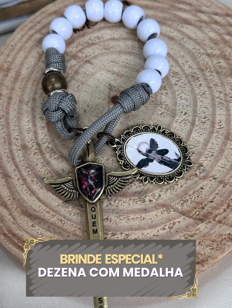 Terço São Miguel Branco Especial + Dezena de Brinde