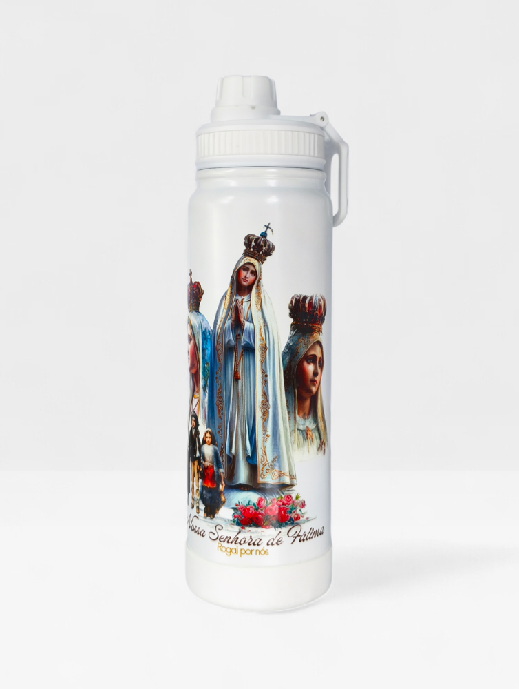 KIT NOSSA SENHORA DE FÁTIMA – Terço  + Garrafa Térmica 800ml
