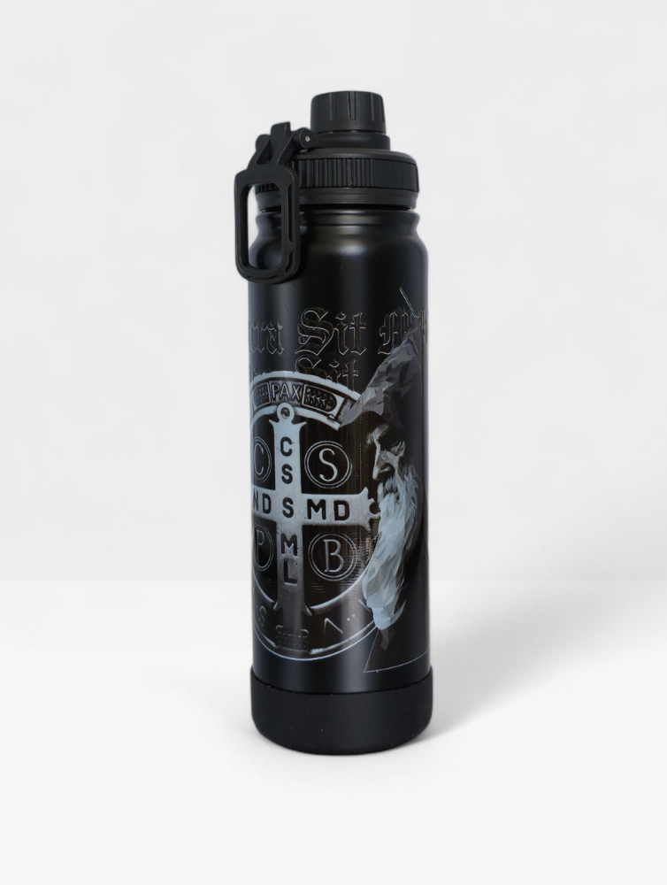 KIT SÃO BENTO – Terço  + Garrafa Térmica 800ml + Colar (Brinde)