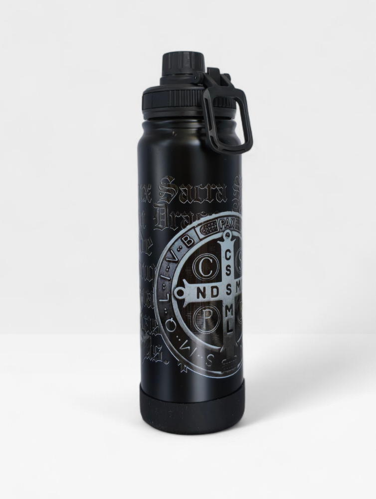 KIT SÃO BENTO – Terço  + Garrafa Térmica 800ml + Colar (Brinde)