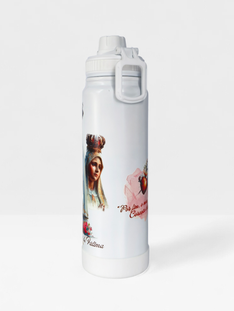 KIT NOSSA SENHORA DE FÁTIMA – Terço  + Garrafa Térmica 800ml